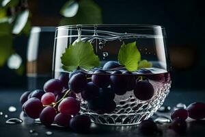 uvas en un vaso de agua. generado por ai foto