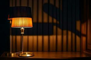 a lamp on a table with a shadow. AI-Generated photo