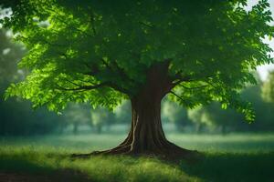a tree in the middle of a field. AI-Generated photo