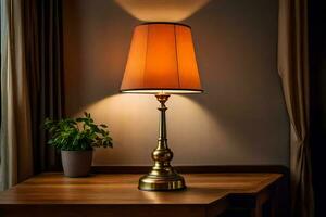 a lamp on a table in a room. AI-Generated photo