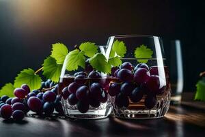 grapes in glasses on a dark background. AI-Generated photo