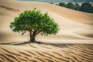 un solitario árbol en el desierto. generado por ai foto