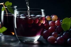 pouring wine into a glass of grapes. AI-Generated photo