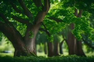 a tree in a park with green leaves. AI-Generated photo