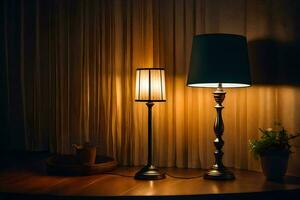 a lamp and a table lamp on a table. AI-Generated photo