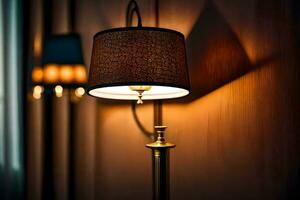 un lámpara es en un pared en un oscuro habitación. generado por ai foto