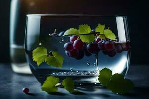 uvas en un vaso de agua. generado por ai foto