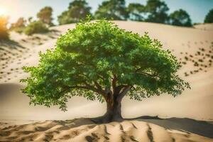 a tree in the desert. AI-Generated photo