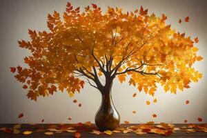 autumn tree in vase with autumn leaves. AI-Generated photo