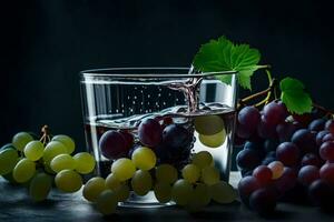 grapes and water in a glass. AI-Generated photo