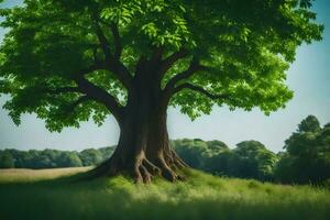 photo wallpaper the sky, tree, grass, grassland, tree, grassland, tree,. AI-Generated