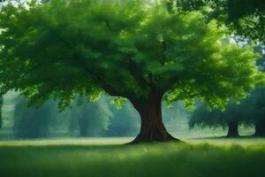 un árbol en el medio de un campo. generado por ai foto