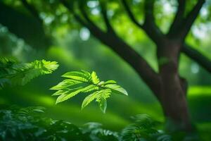 un verde árbol con hojas en el primer plano. generado por ai foto