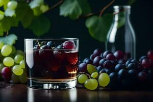 a glass of wine with grapes and grapes. AI-Generated photo