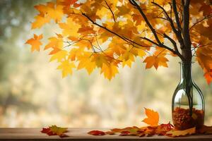 autumn leaves in a bottle. AI-Generated photo