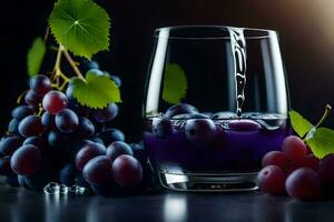 purple grapes in a glass with water. AI-Generated photo