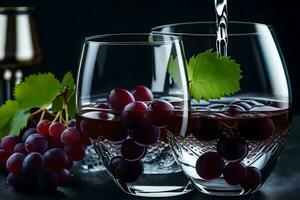 two glasses filled with grapes and water. AI-Generated photo