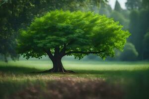 un árbol en el medio de un campo. generado por ai foto