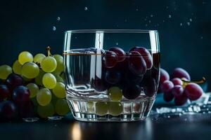 grapes and water in a glass. AI-Generated photo