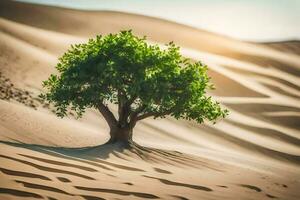 un solitario árbol en el desierto. generado por ai foto