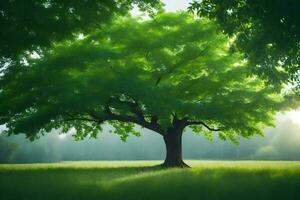 a tree in the middle of a field. AI-Generated photo