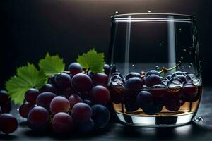 un vaso de vino con uvas. generado por ai foto