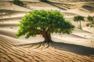 un solitario árbol en el desierto. generado por ai foto