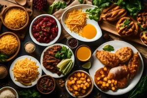 various types of mexican food on a table. AI-Generated photo