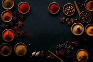 spices and spices on a black background. AI-Generated photo