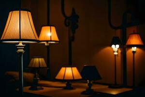 lamps in the dark, lamps, lamps, lamps, lamps, lamps, lamps, lamps. AI-Generated photo