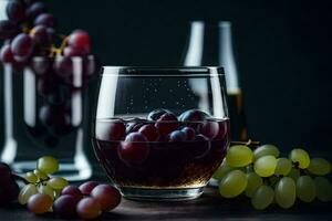 uvas y vino en un vaso. generado por ai foto