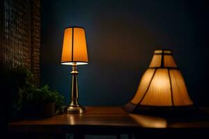 un lámpara en un mesa siguiente a un lámpara. generado por ai foto