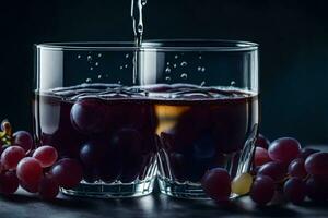 two glasses of wine with grapes on a dark background. AI-Generated photo