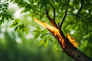 a tree with flames coming from it. AI-Generated photo