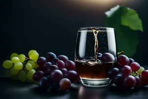 a glass of wine with grapes and leaves. AI-Generated photo