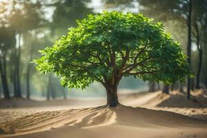 a tree in the middle of a desert. AI-Generated photo