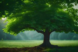 un árbol en el medio de un campo. generado por ai foto