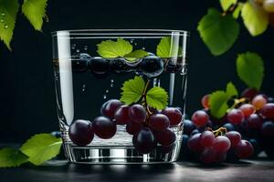 grapes in a glass of water. AI-Generated photo