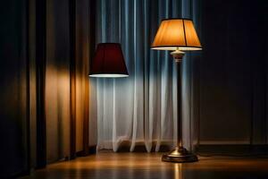 two lamps are on a wooden floor. AI-Generated photo