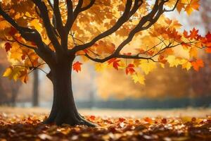 a tree is shown in the middle of an autumn day. AI-Generated photo