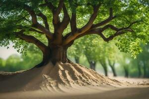 a tree with a sand dune in the background. AI-Generated photo