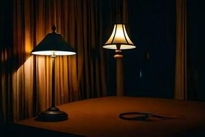un lámpara y un lámpara sombra en un mesa. generado por ai foto
