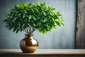 un en conserva planta en un marrón florero en un mesa. generado por ai foto