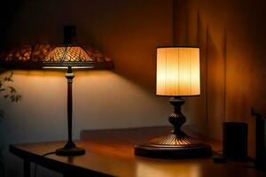 a lamp on a table next to a lamp. AI-Generated photo