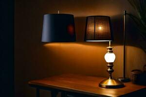 a lamp on a table next to a lamp shade. AI-Generated photo