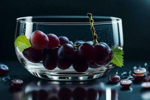 grapes in a glass bowl on a black background. AI-Generated photo