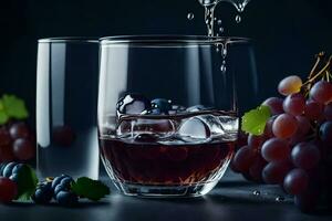 a glass of wine with ice and grapes. AI-Generated photo