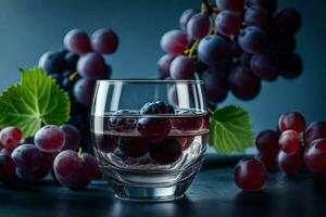 a glass of water with grapes on a dark background. AI-Generated photo