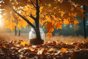 autumn tree in a jar. AI-Generated photo