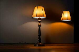 two lamps on a wooden floor. AI-Generated photo